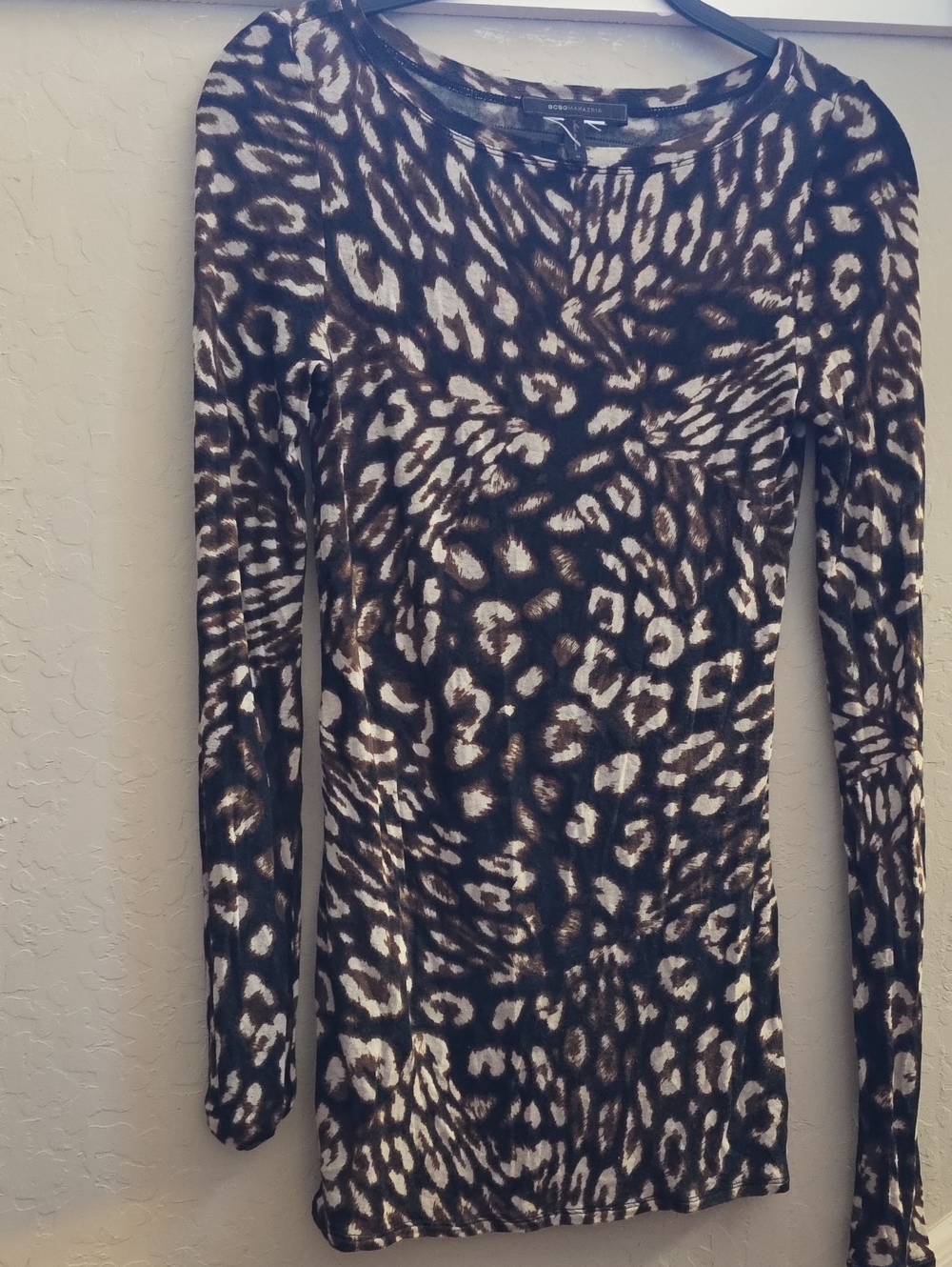 BCBG Maxaziria Animal Print Long Sleeve Top - Brown & Cream